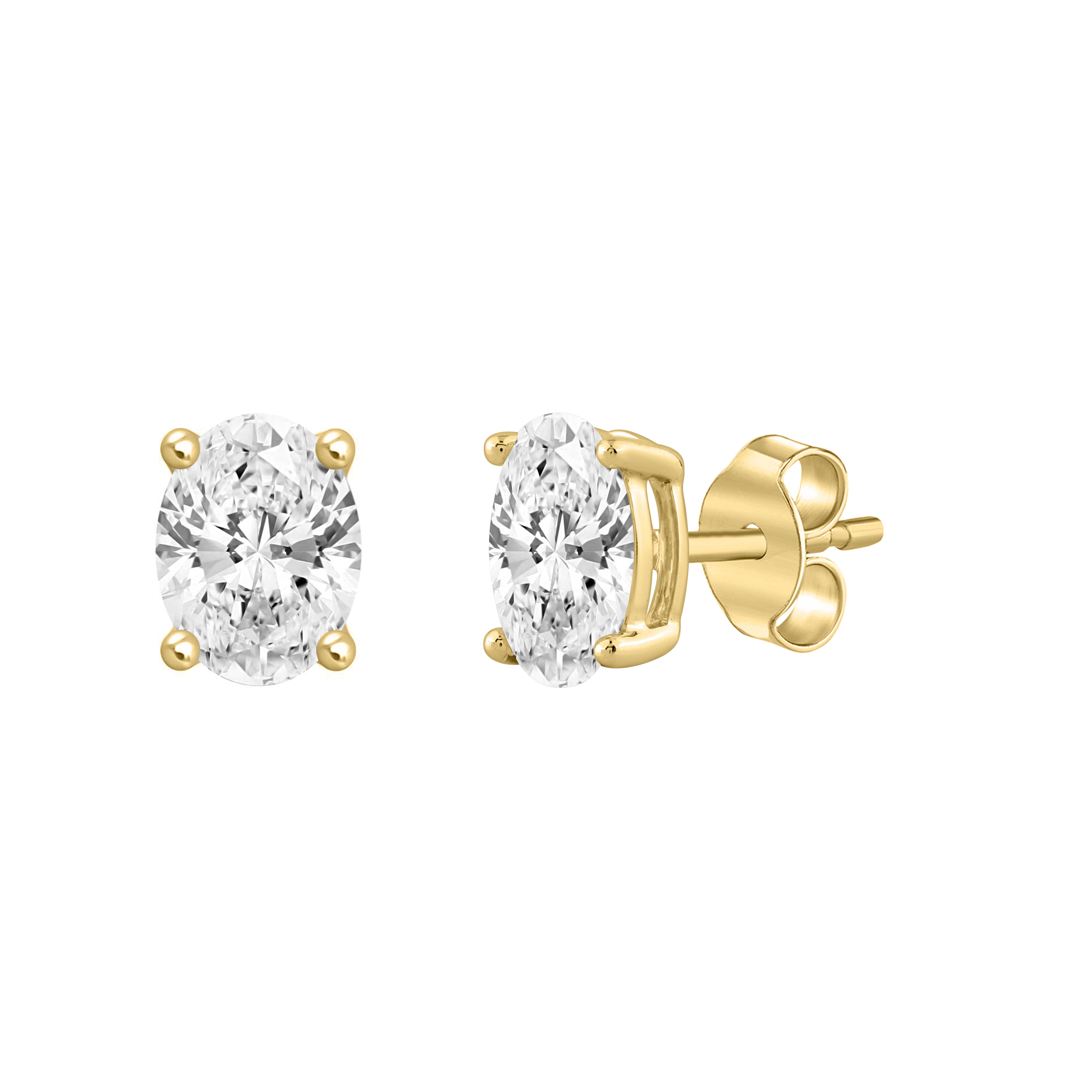 4-Prong Basket Oval Lab Grown Diamond Stud Earrings 0.5 ct Yellow Gold flat view