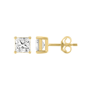 4-Prong Basket Princess Lab Grown Diamond Stud Earrings 0.46 ct Yellow Gold down view