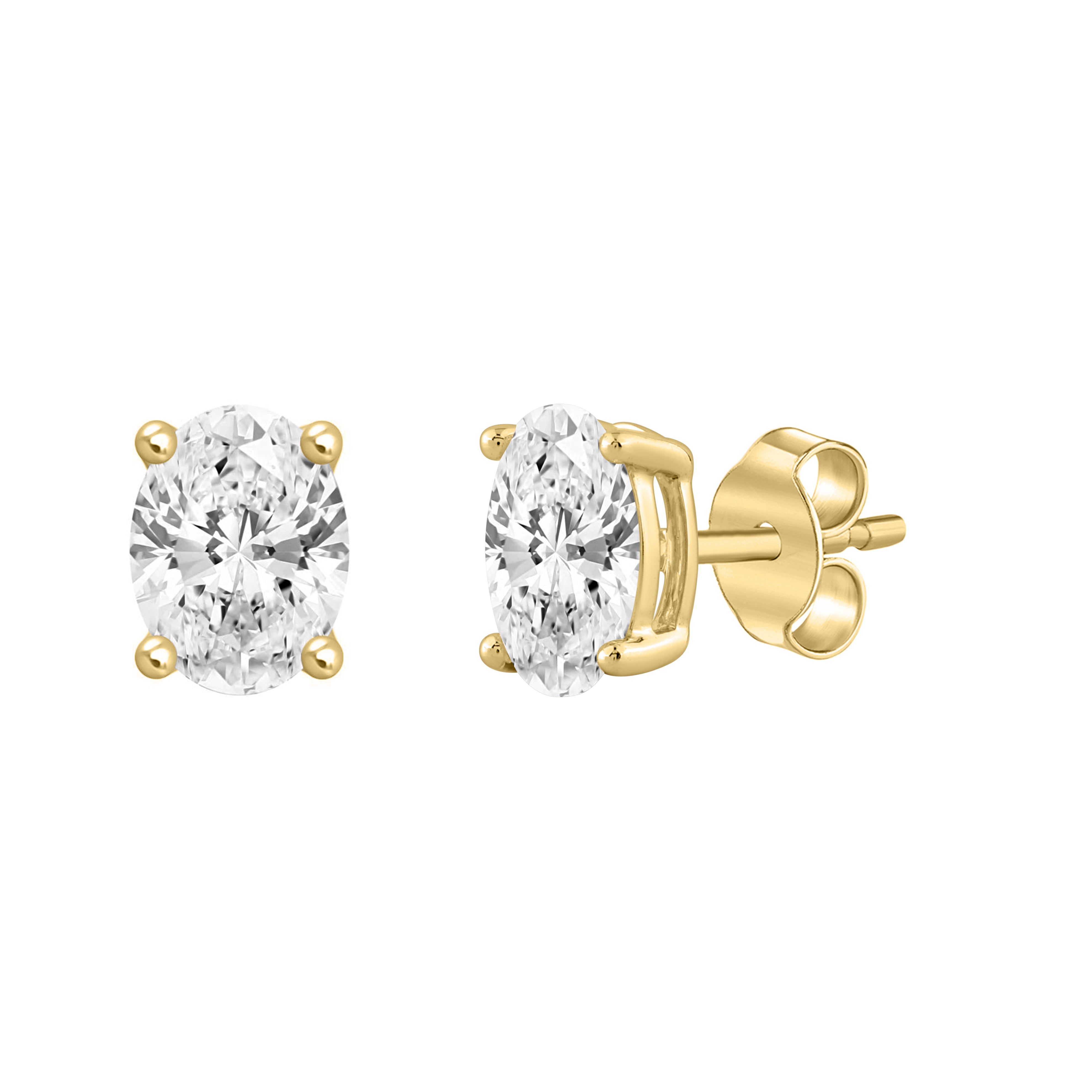 4-Prong Basket Oval Lab Grown Diamond Stud Earrings 1 ct Yellow Gold flat view