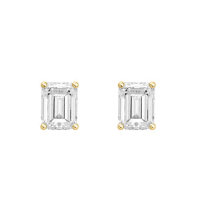 4-Prong Basket Emerald Cut Lab Grown Diamond Stud Earrings 1 ct Yellow Gold angle view