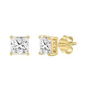 4-Prong Basket Princess Lab Grown Diamond Stud Earrings 3 ct Yellow Gold flat view