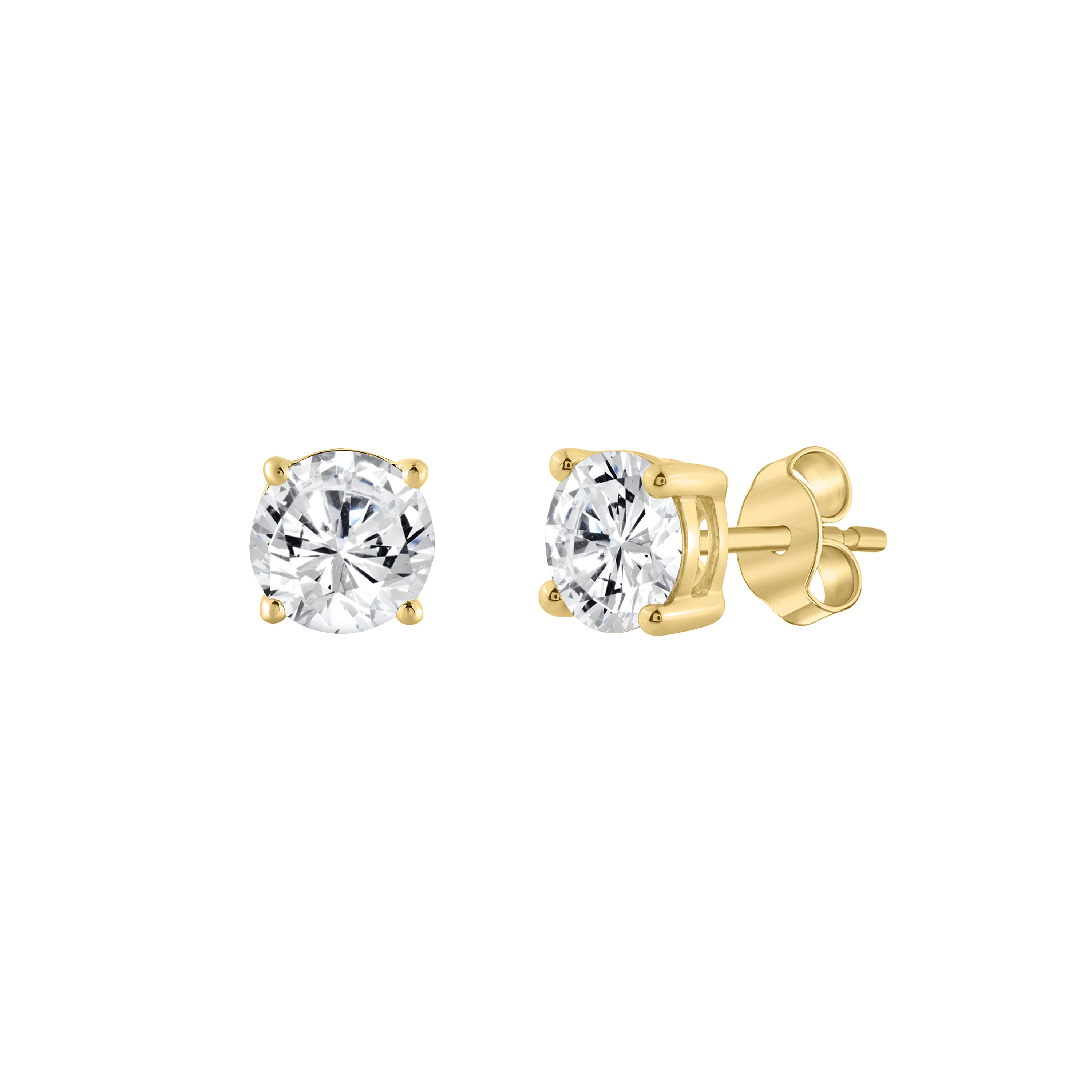 4-Prong Basket Round Brilliant Lab Grown Diamond Stud Earrings 0.25 ct Yellow Gold flat view