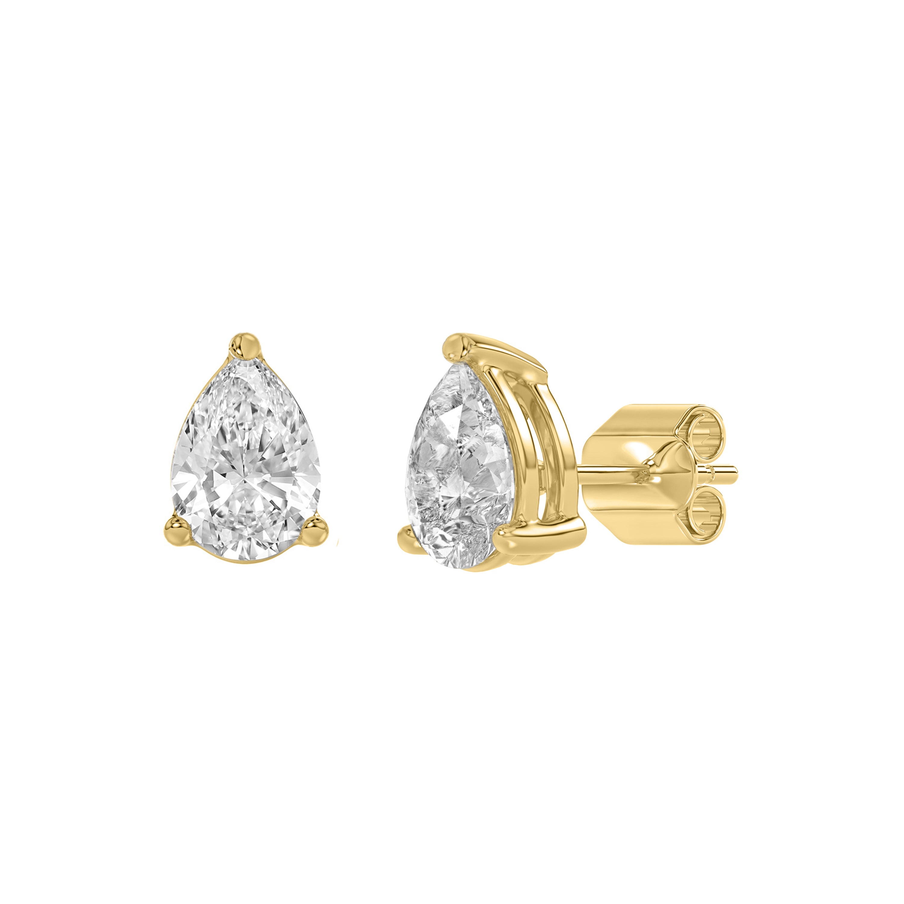 3-Prong Basket Pear Lab Grown Diamond Stud Earrings 0.5 ct Yellow Gold flat view