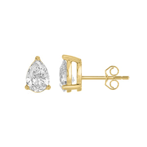 3-Prong Basket Pear Lab Grown Diamond Stud Earrings 1 ct Yellow Gold down view