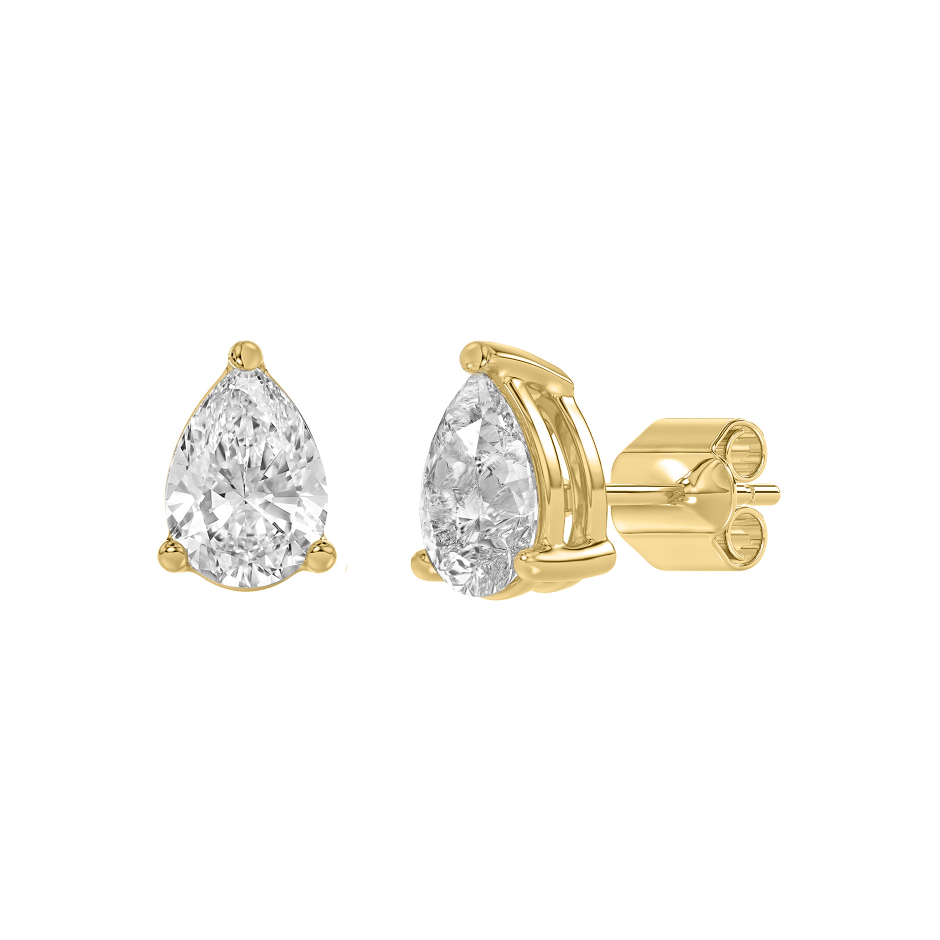3-Prong Basket Pear Lab Grown Diamond Stud Earrings 1 ct Yellow Gold flat view