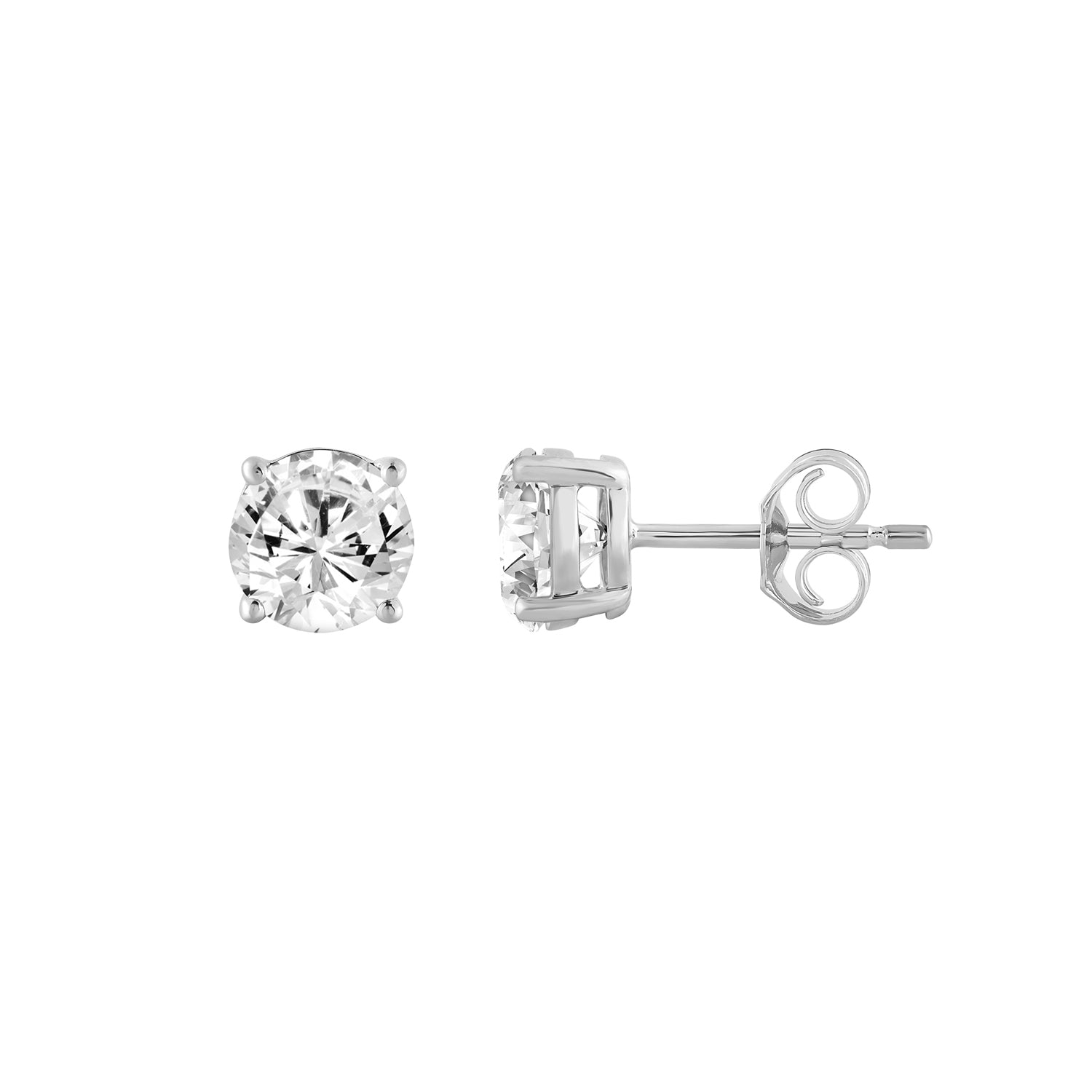 4-Prong Basket Round Brilliant Lab Grown Diamond Stud Earrings 3 ct White Gold down view