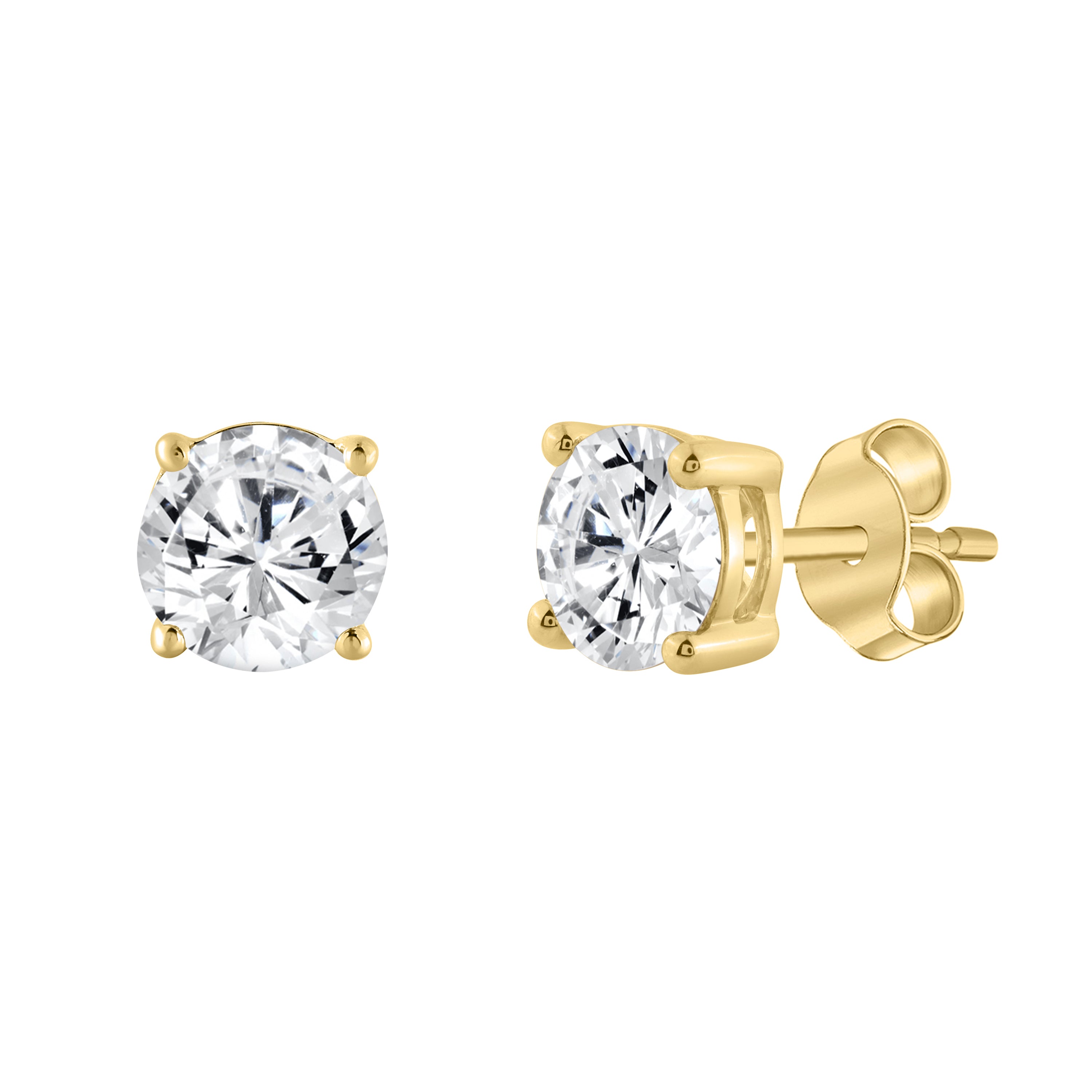 4-Prong Basket Round Brilliant Lab Grown Diamond Stud Earrings 3 ct Yellow Gold flat view