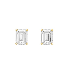 4-Prong Basket Emerald Cut Lab Grown Diamond Stud Earrings 1.5 ct Yellow Gold angle view