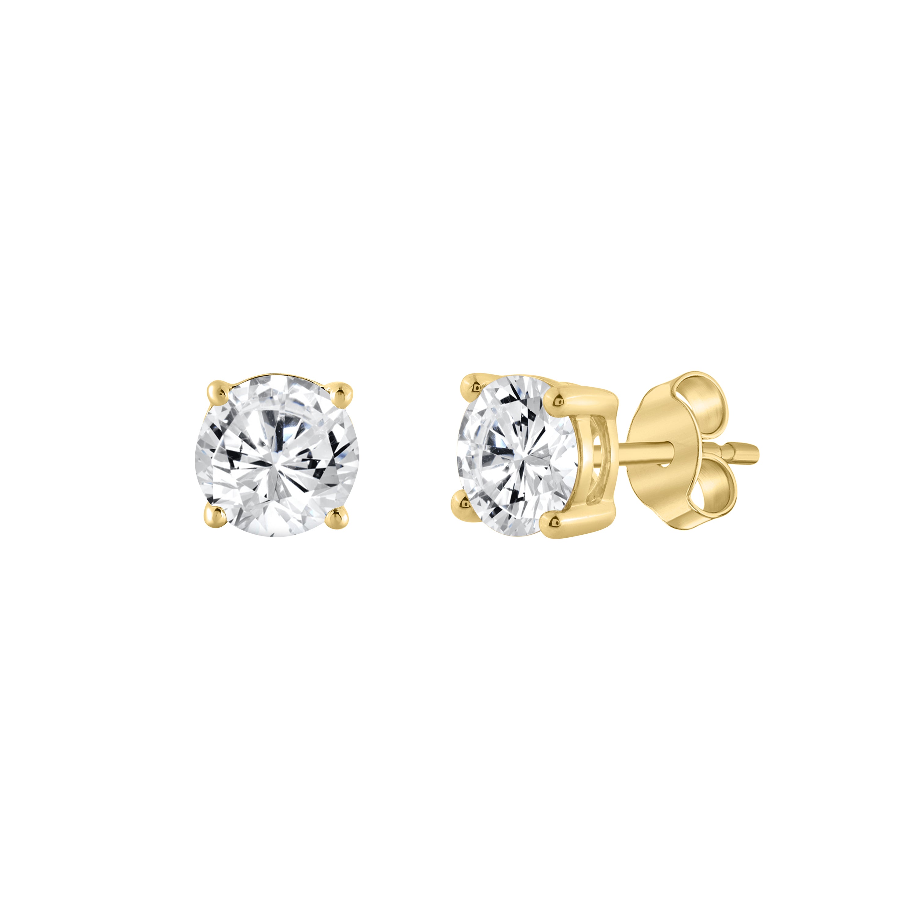 4-Prong Basket Round Brilliant Lab Grown Diamond Stud Earrings 0.5 ct Yellow Gold flat view