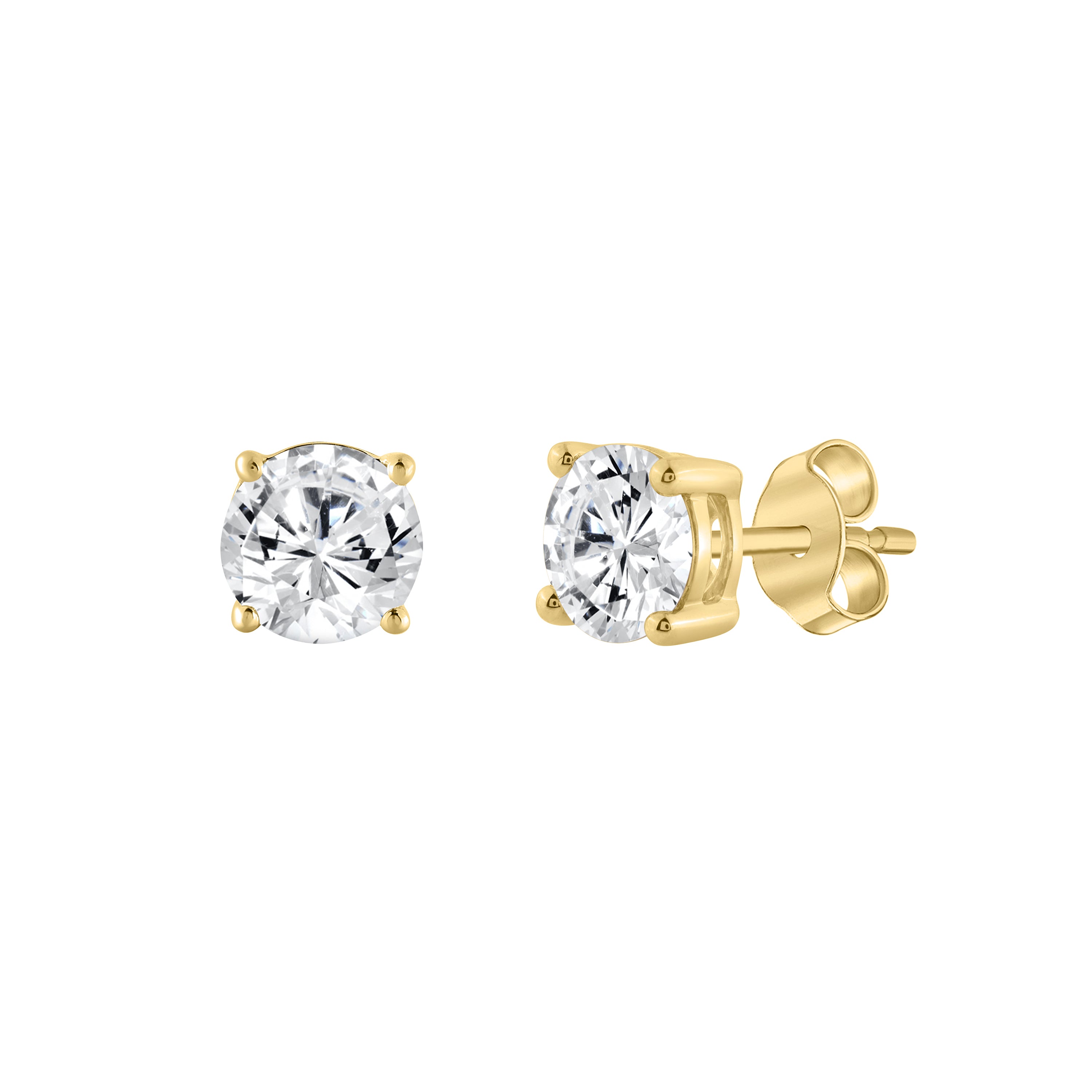 4-Prong Basket Round Brilliant Lab Grown Diamond Stud Earrings 1 ct Yellow Gold flat view