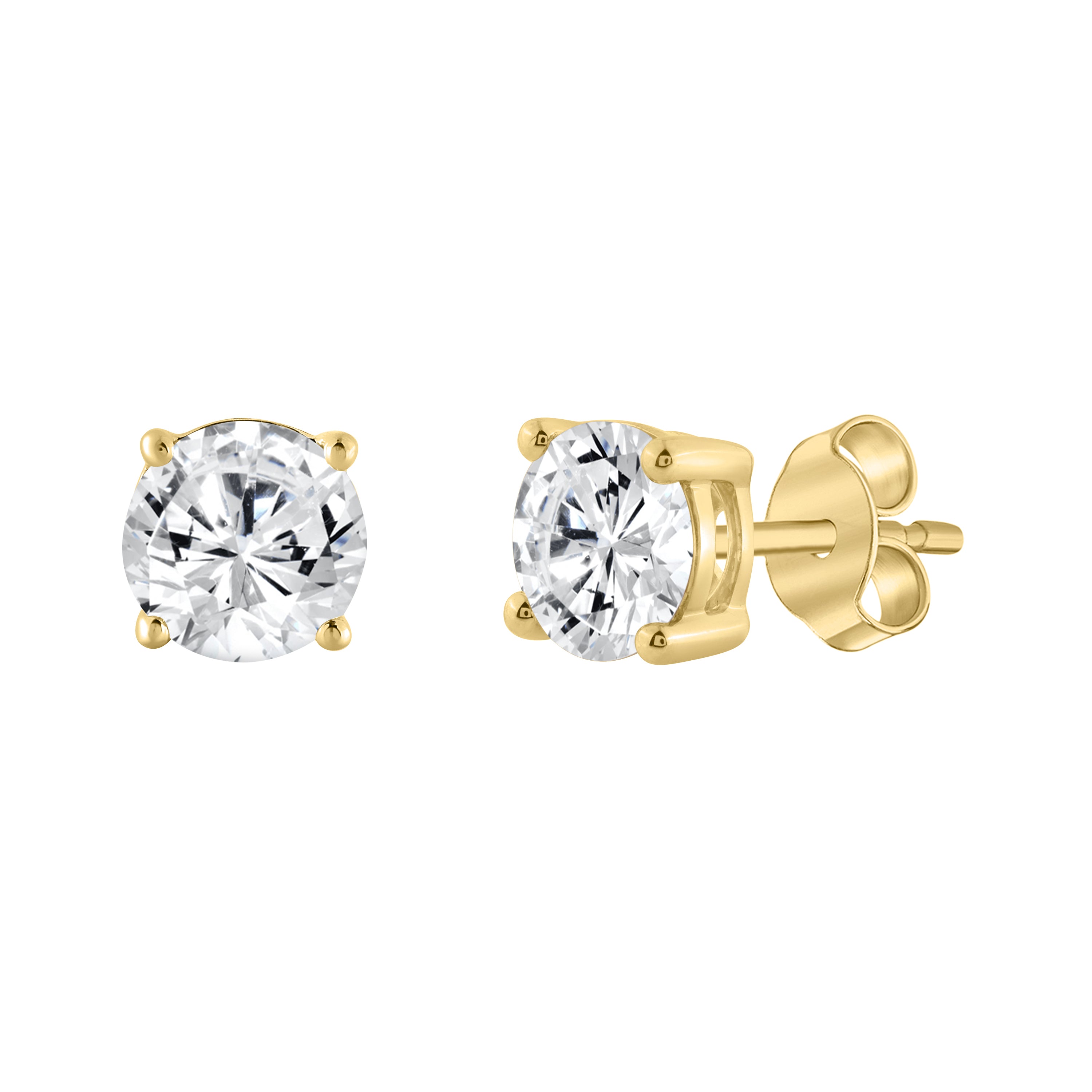 4-Prong Basket Round Brilliant Lab Grown Diamond Stud Earrings 1.5 ct Yellow Gold flat view