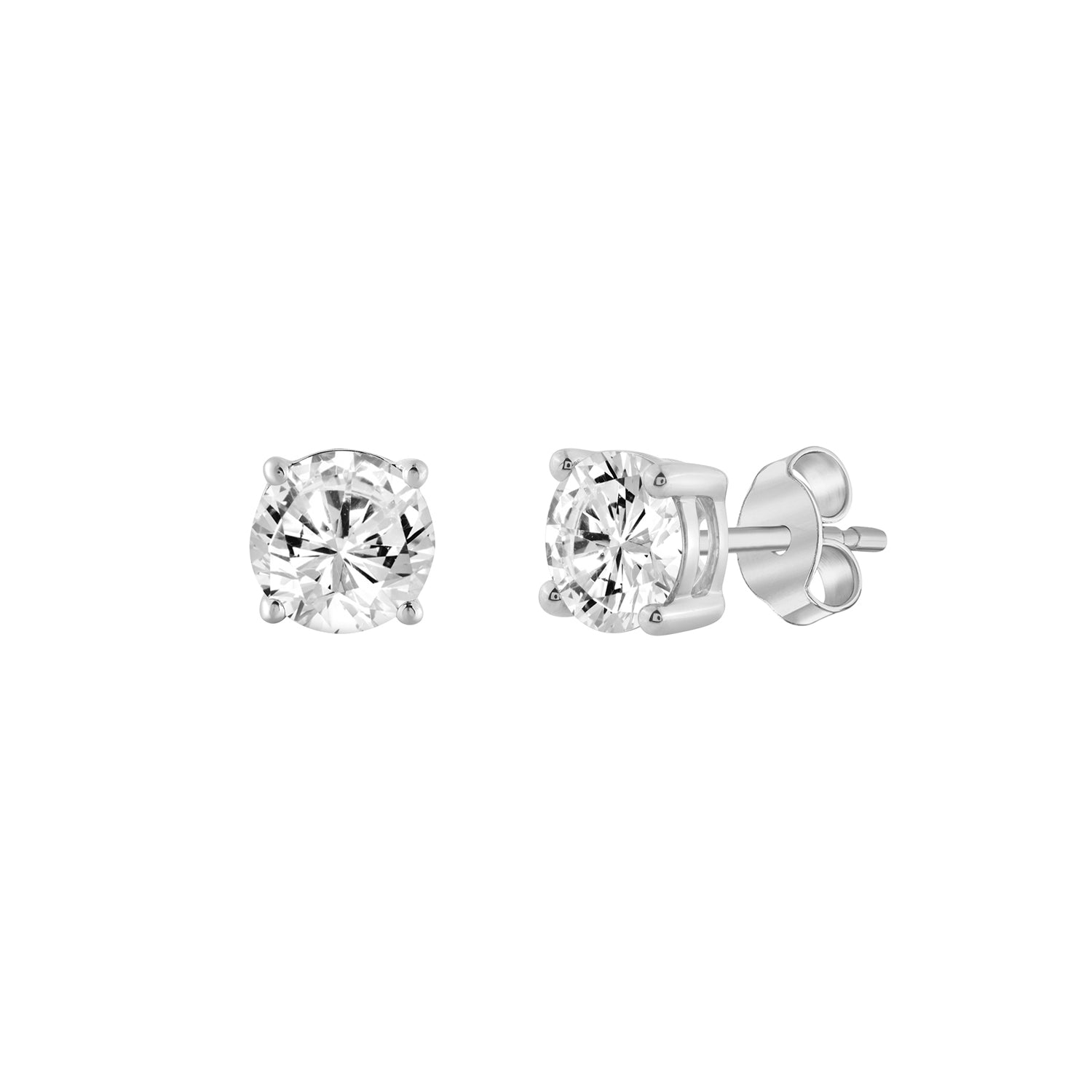 4-Prong Basket Round Brilliant Lab Grown Diamond Stud Earrings 2 ct White Gold flat view