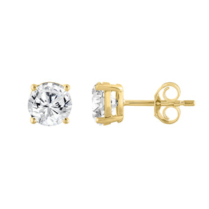 4-Prong Basket Round Brilliant Lab Grown Diamond Stud Earrings 2 ct Yellow Gold down view