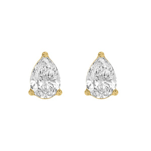 3-Prong Basket Pear Lab Grown Diamond Stud Earrings 3 ct Yellow Gold angle view
