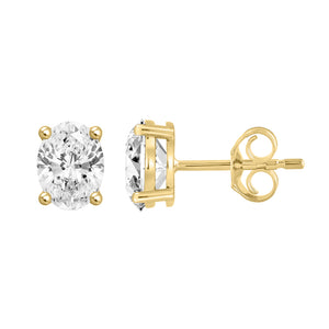 4-Prong Basket Oval Lab Grown Diamond Stud Earrings 1.5 ct Yellow Gold down view