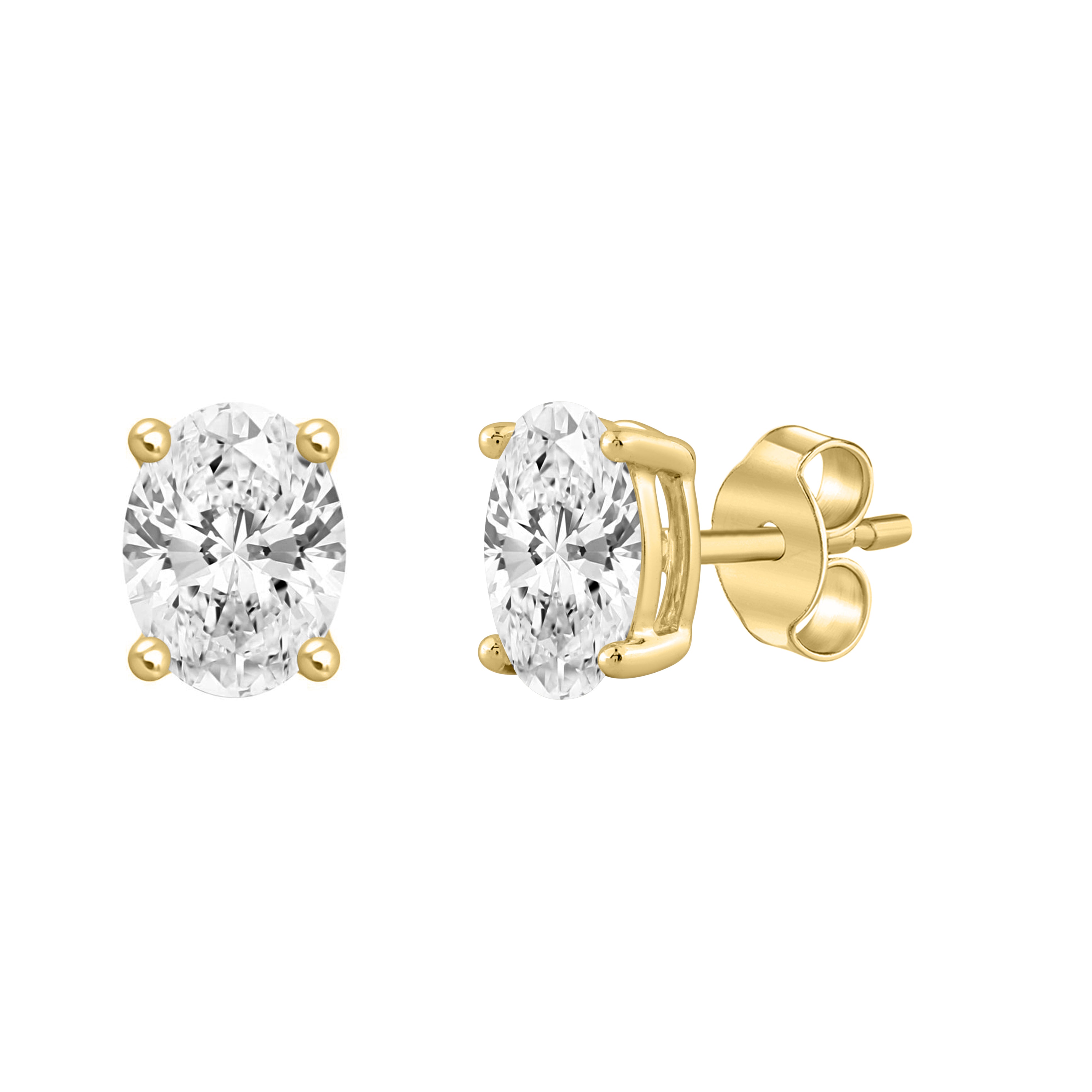 4-Prong Basket Oval Lab Grown Diamond Stud Earrings 1.5 ct Yellow Gold flat view