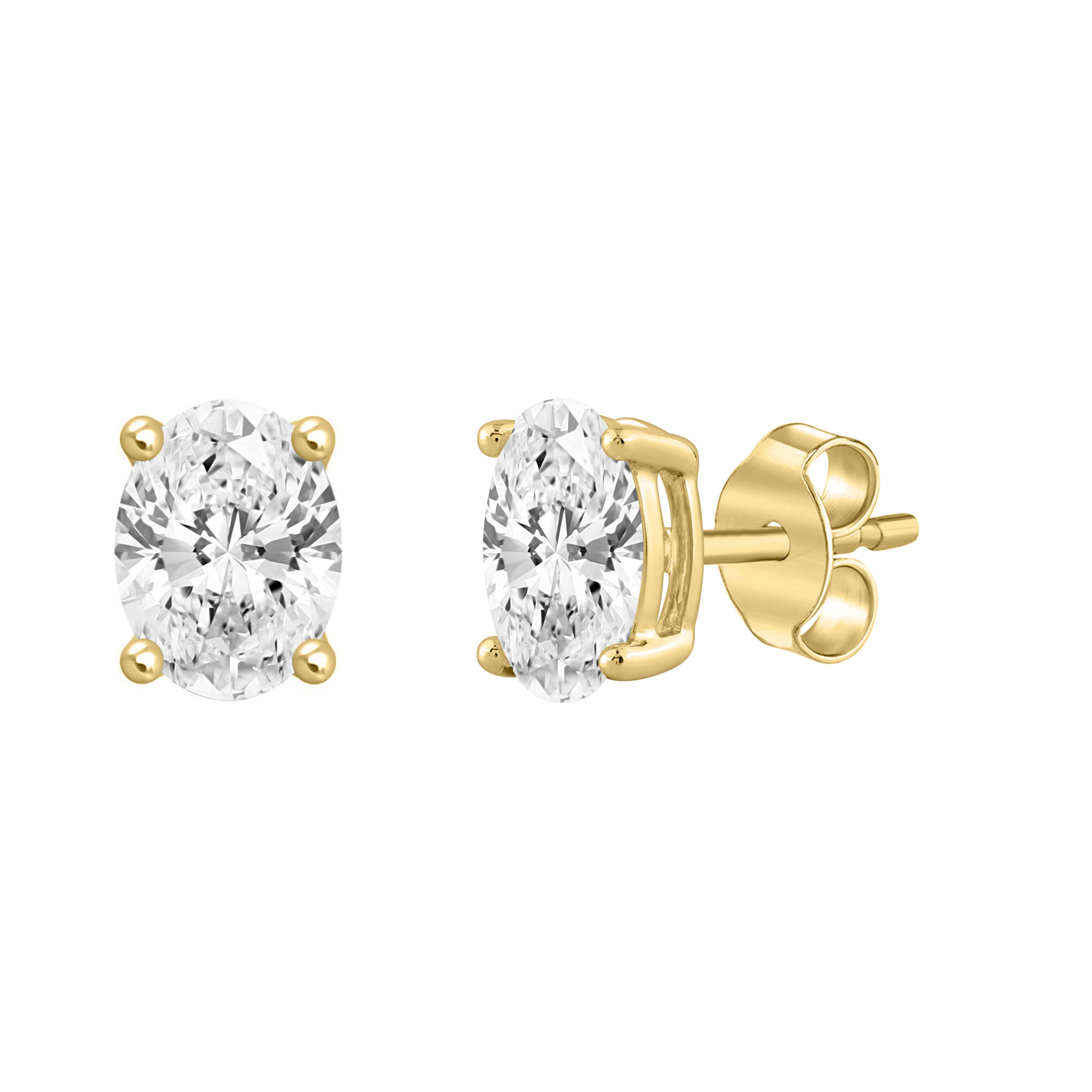 4-Prong Basket Oval Lab Grown Diamond Stud Earrings 2 ct Yellow Gold flat view