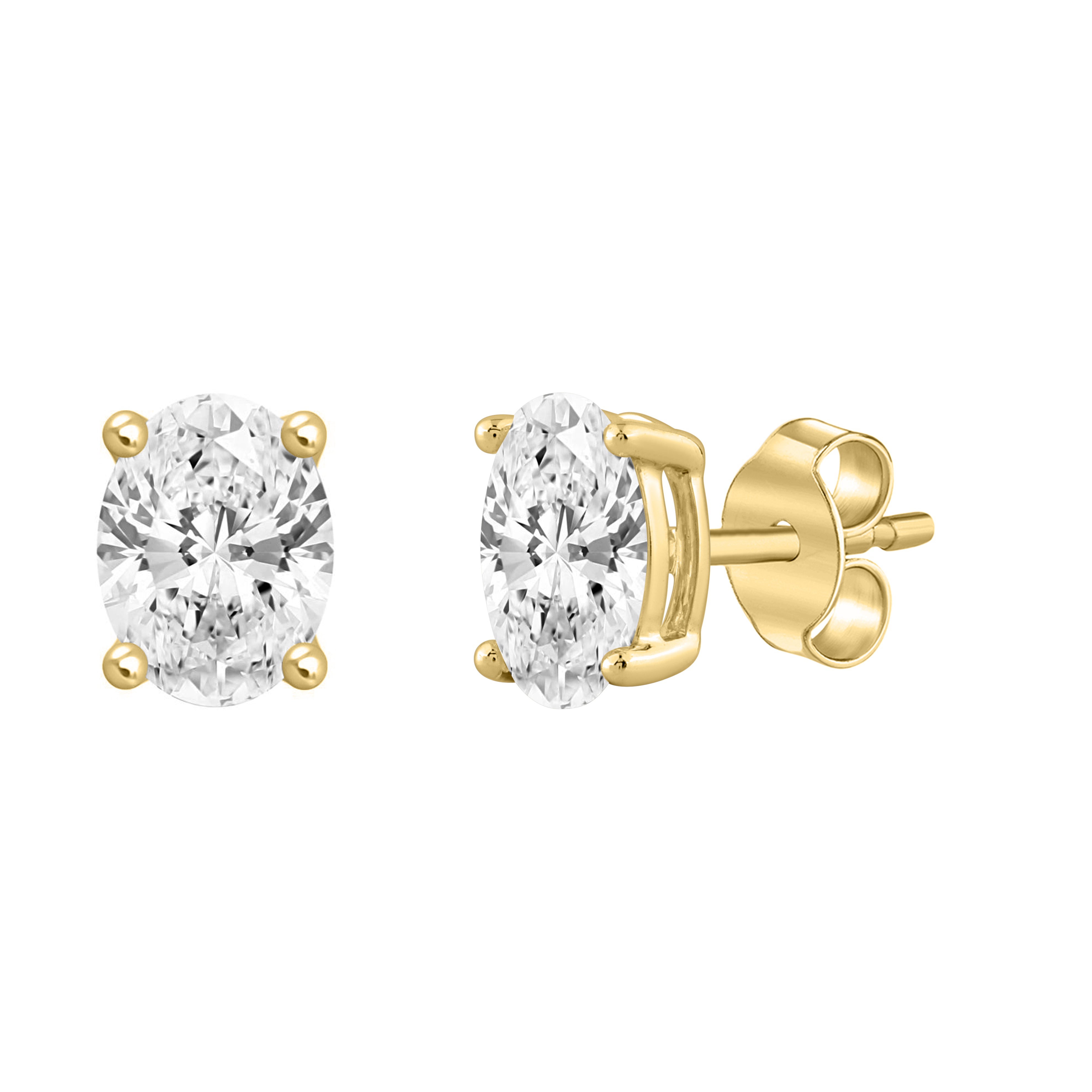 4-Prong Basket Oval Lab Grown Diamond Stud Earrings 3 ct Yellow Gold flat view