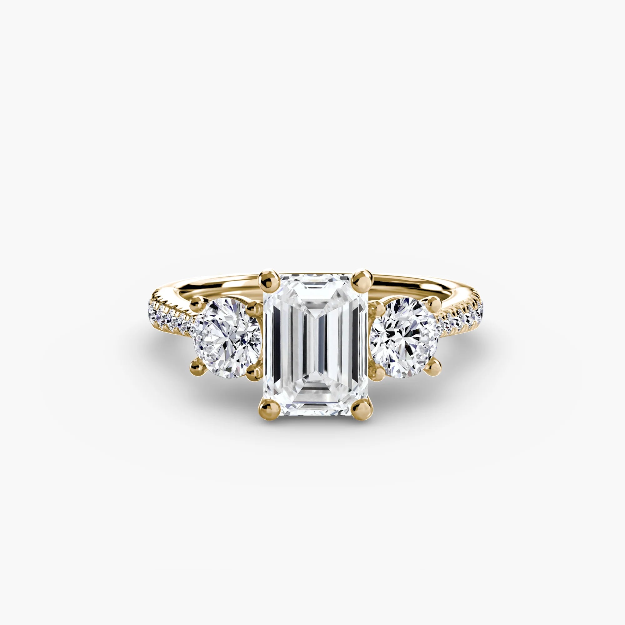 3.28 carat Emerald Lab Diamond ring set in 9k Yellow Gold D VS1. Fully IGI Certified.