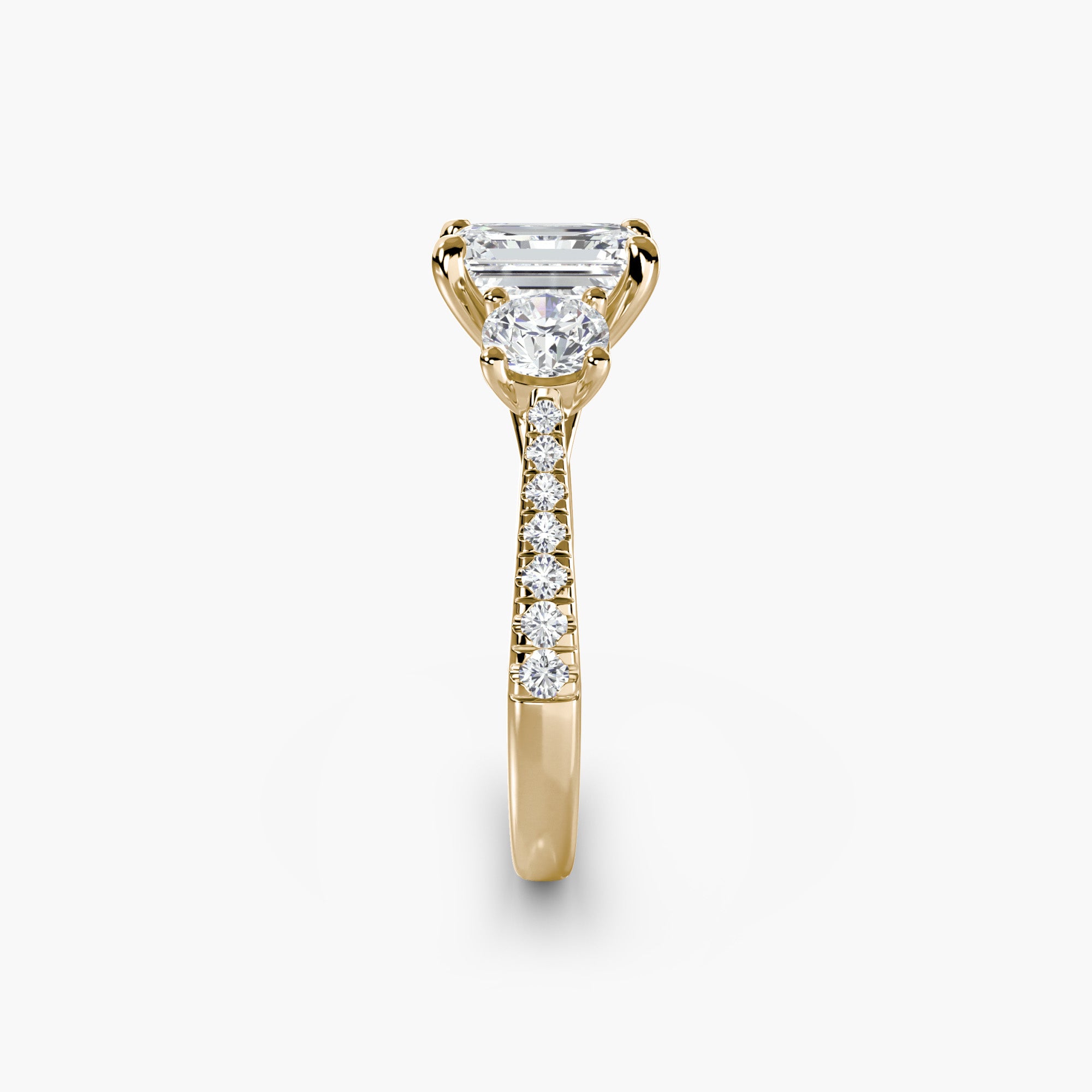 3.28 carat Emerald Lab Diamond ring set in 9k Yellow Gold D VS1. Fully IGI Certified.