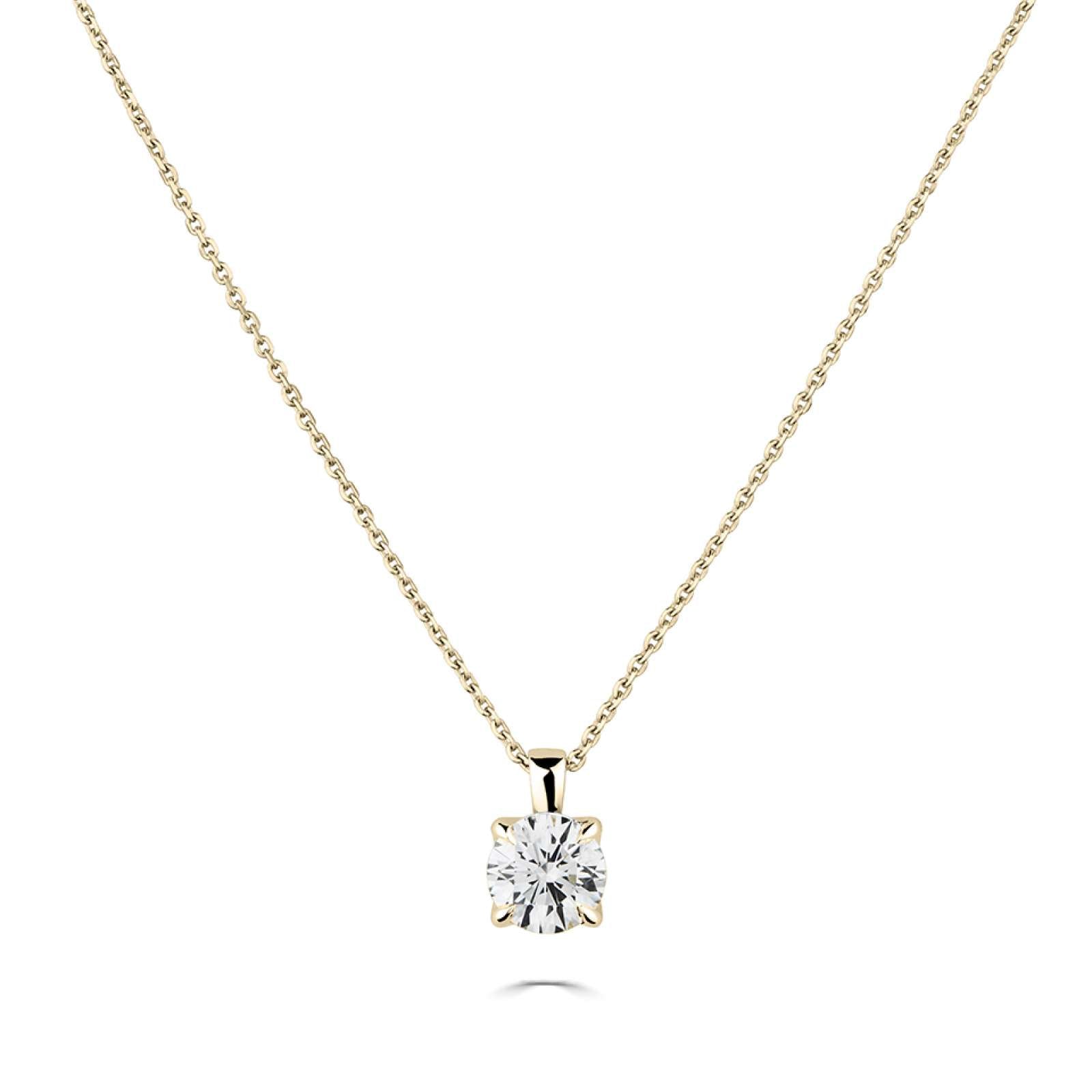 1ct Round Diamond Pendant and chain E VS1 in 9ct Yellow Gold. IGI Certified.