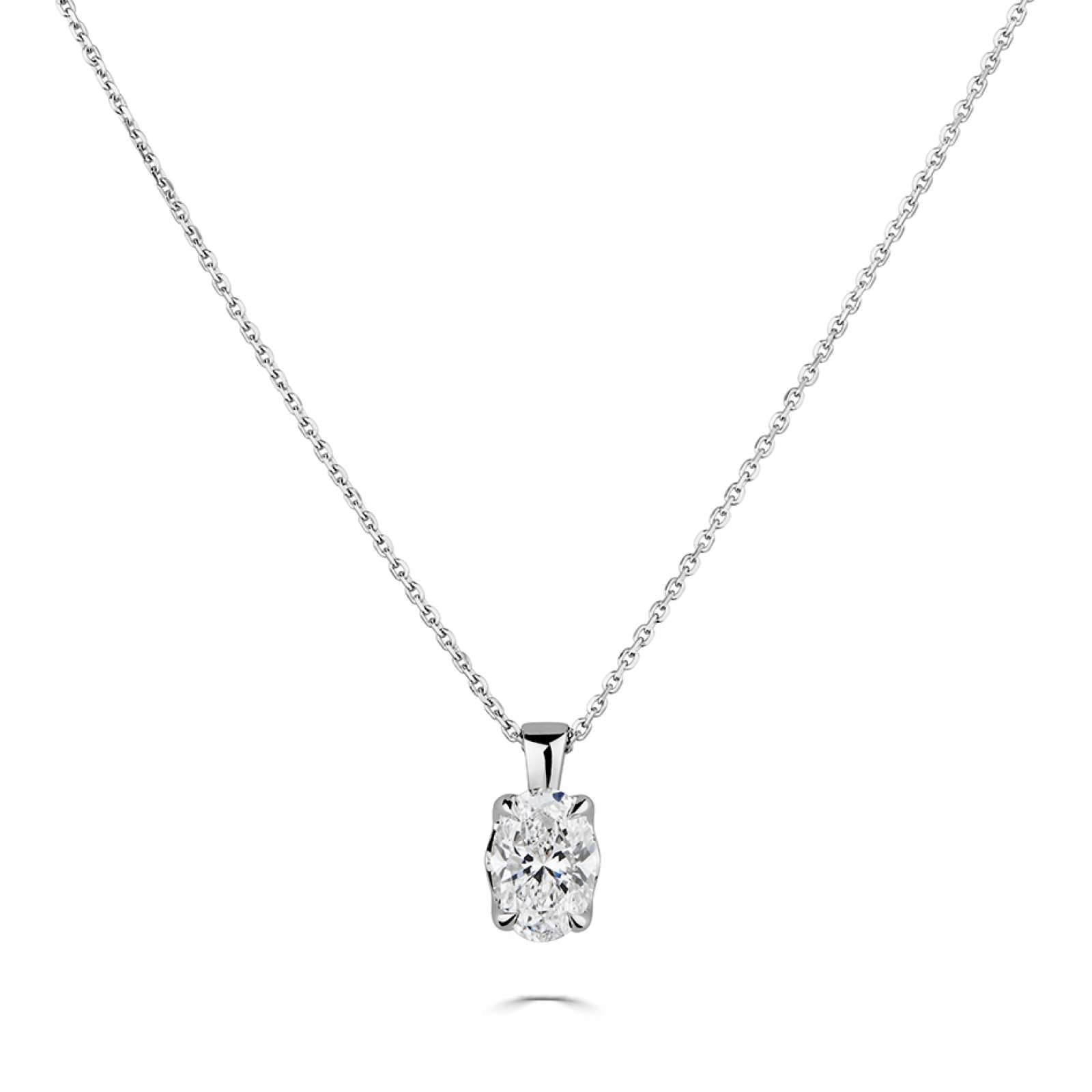 1ct Oval Diamond Pendant and chain E VS1 in 9ct White Gold. IGI Certified.