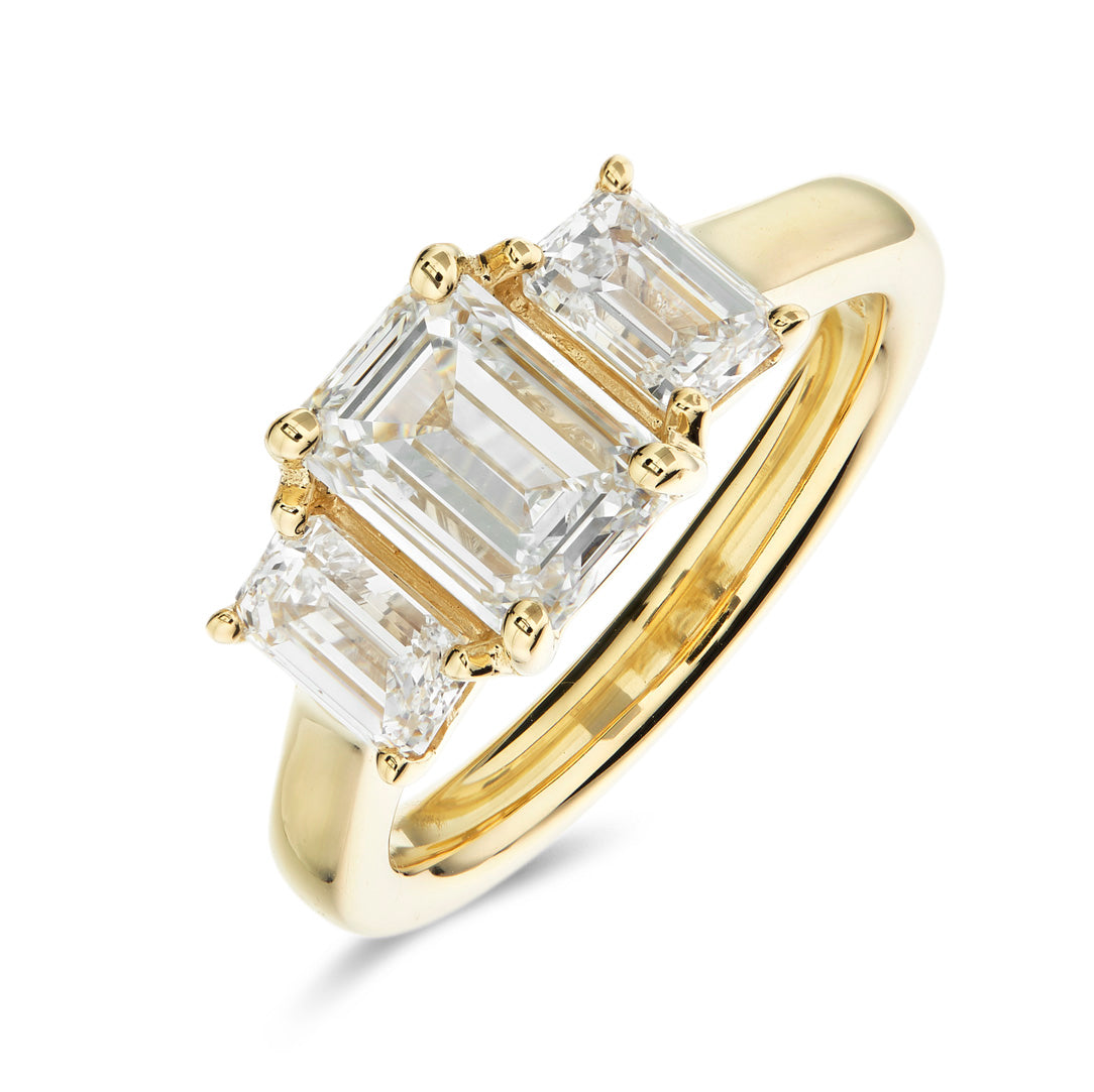 Emerald Trilogy Ring 2.00ct E VS1 with 0.20ct Sides | 18K Yellow Gold | IGI Certified