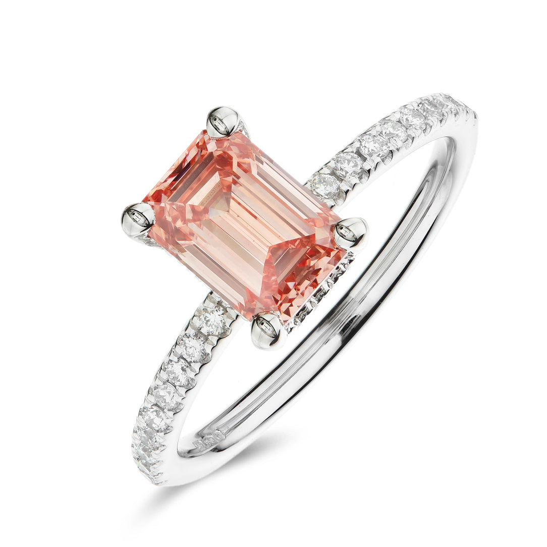 Emerald 1.50ct Fancy Intense Pink VS1 with Pave | Platinum | IGI Certified