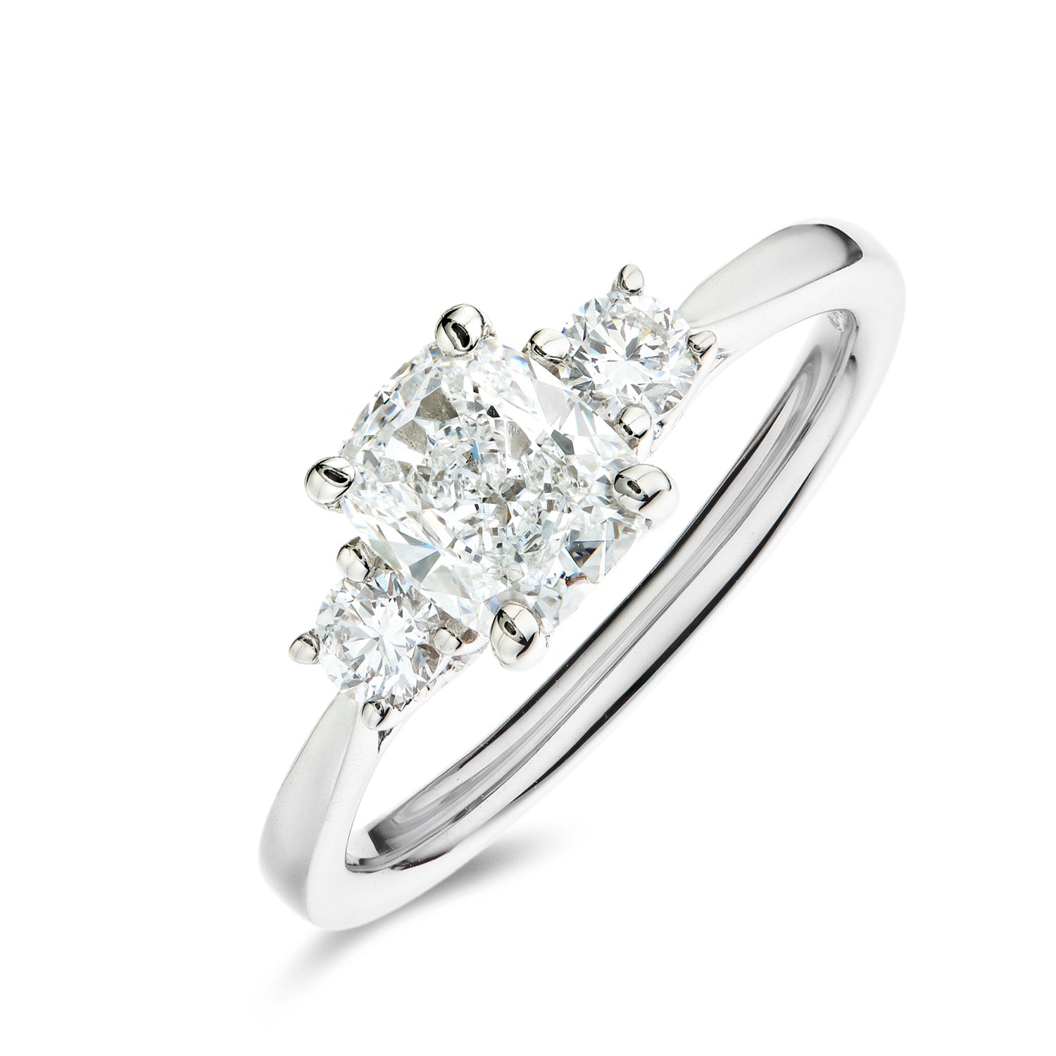 Cushion Trilogy Ring 1.06ct D VS1 with 0.10ct Sides | Platinum | IGI Certified