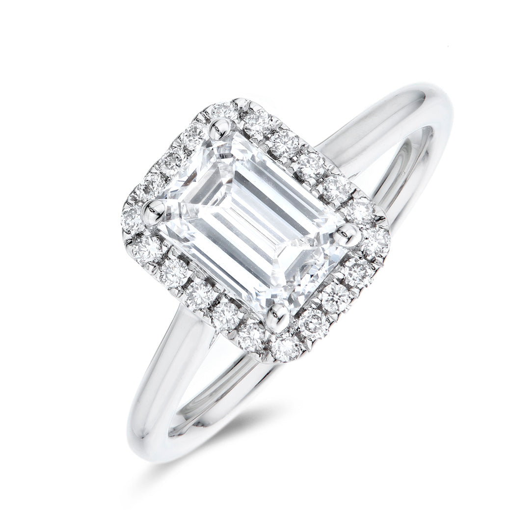 Emerald Halo 1.24ct E VS1 Diamond Engagement Ring | Platinum | IGI Certified