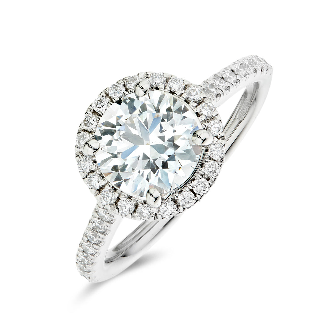 Round Halo & Pave 1.50ct E VS2 Diamond Engagement Ring | Platinum | IGI Certified