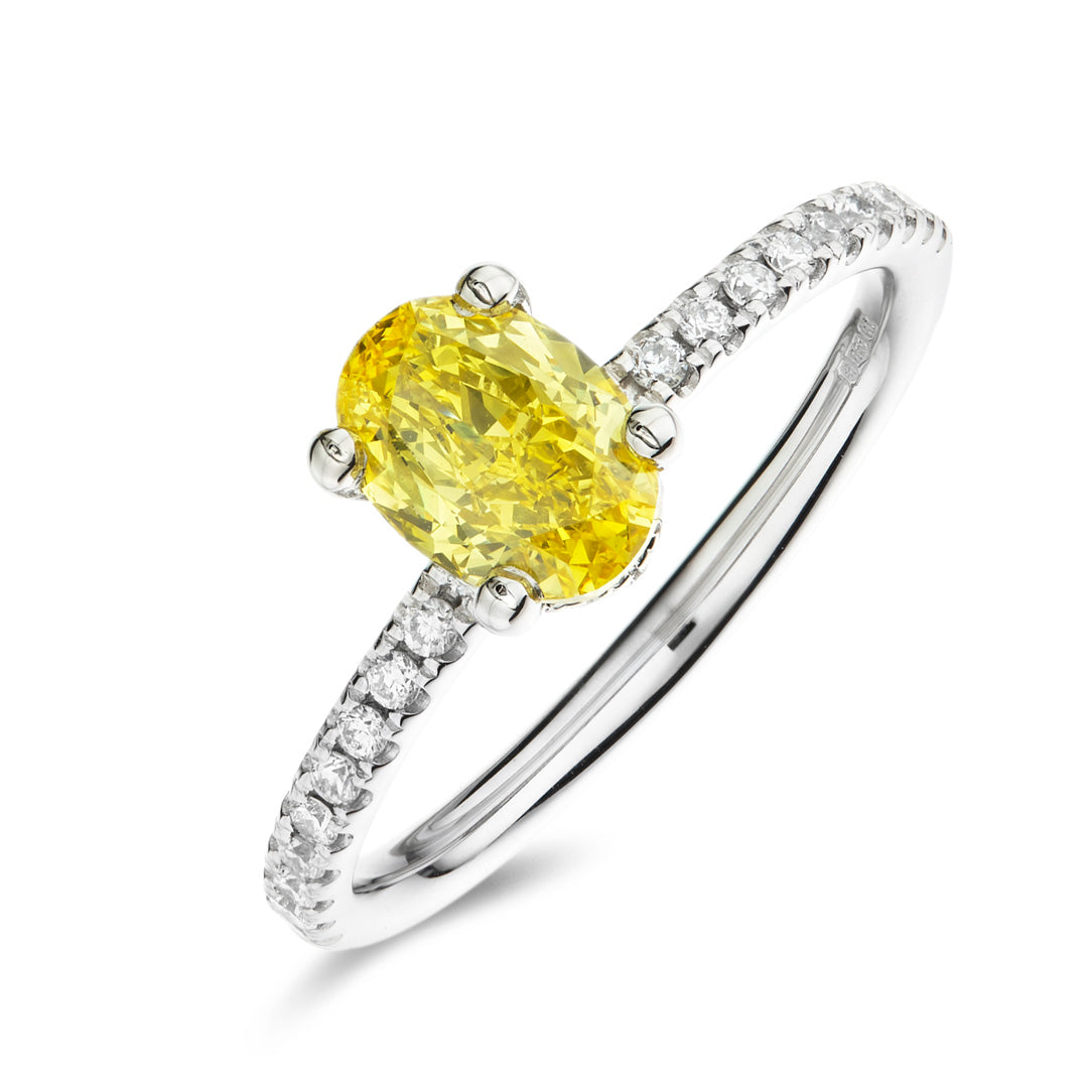 Oval 1.00ct Fancy Vivid Yellow VS1 Diamond Engagement Ring | Platinum | IGI Certified