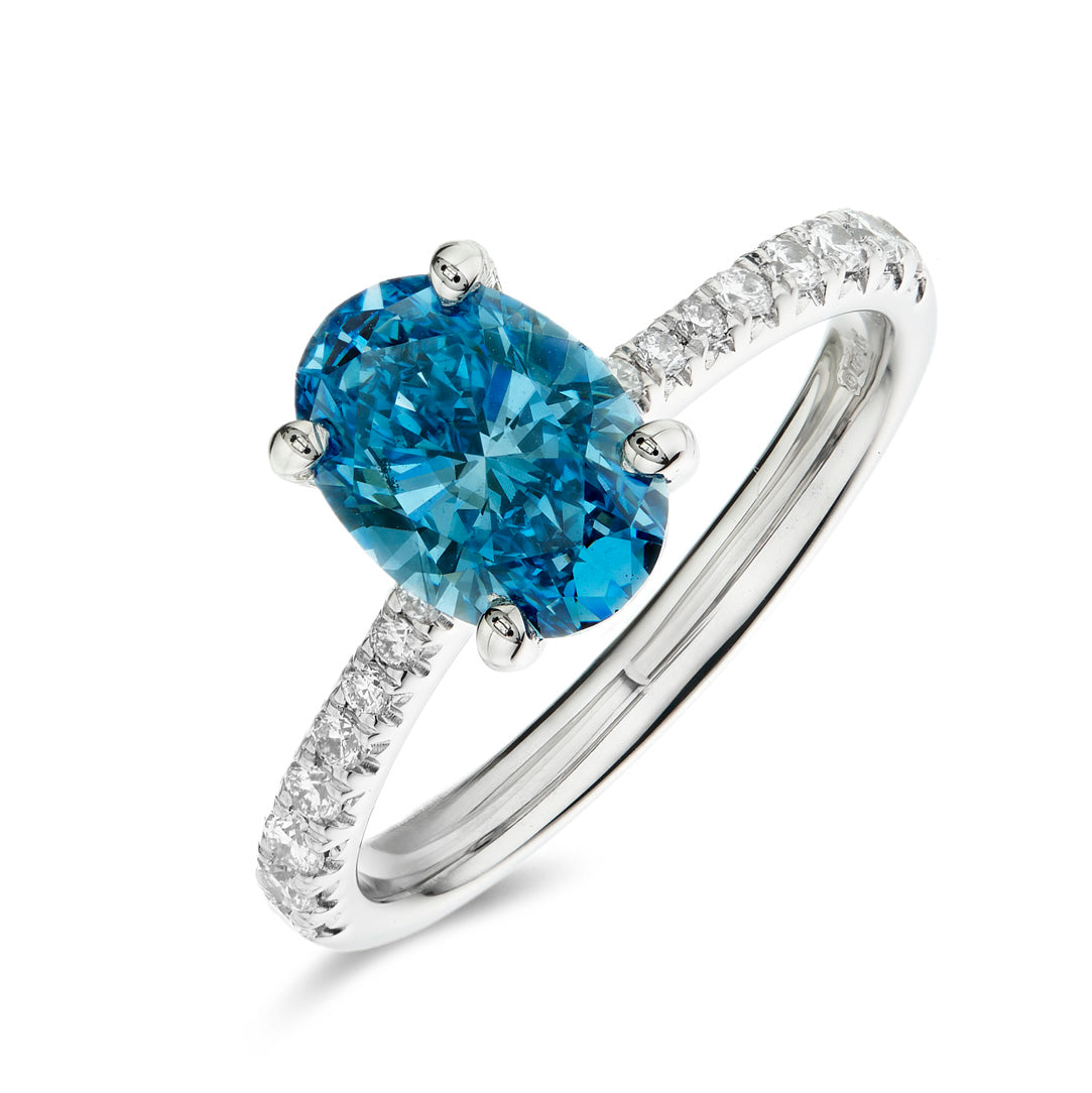 Oval 1.51ct Fancy Vivid Blue SI1 with Pave | Platinum | IGI Certified