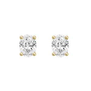 4-Prong Basket Oval Lab Grown Diamond Stud Earrings 0.5 ct Yellow Gold angle view