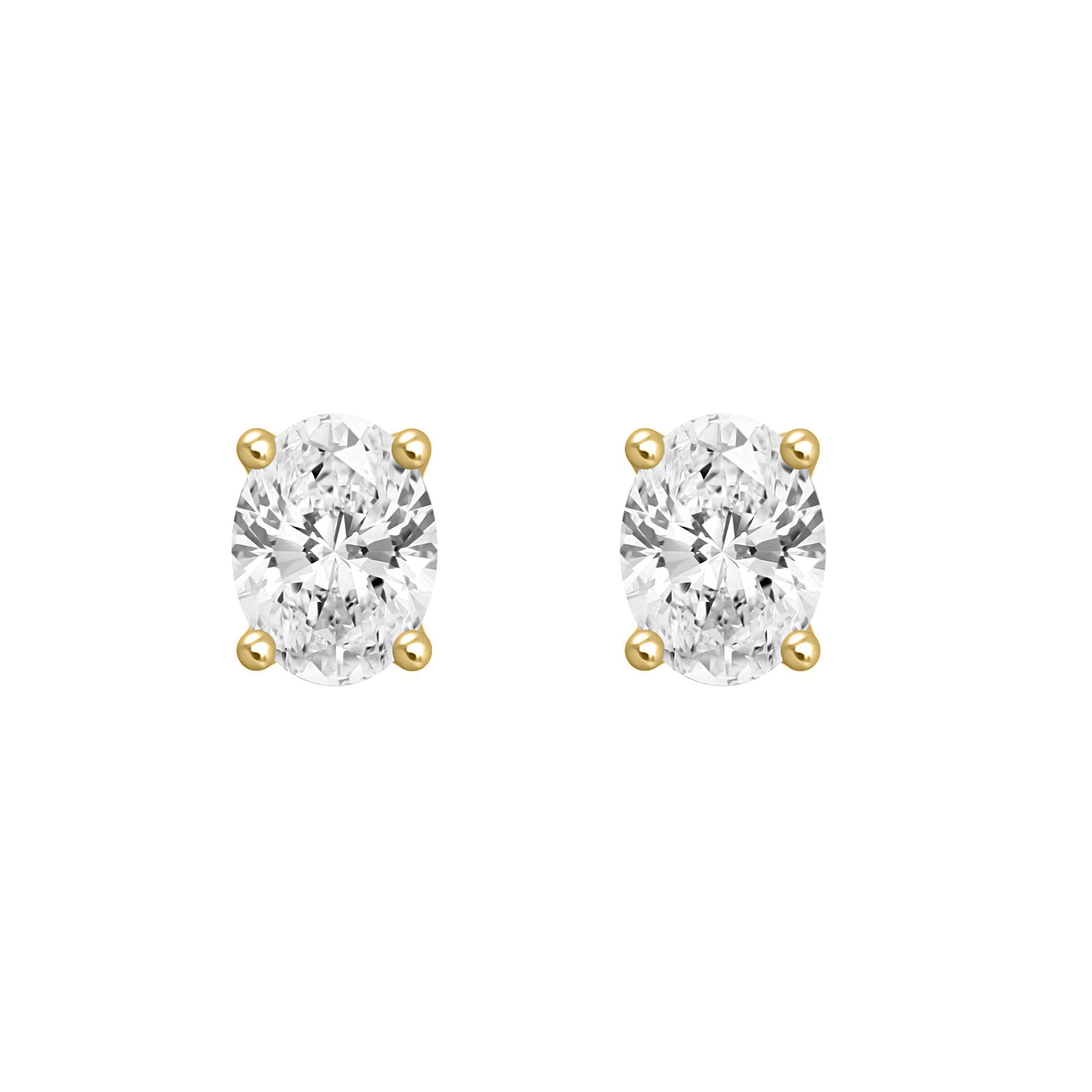 4-Prong Basket Oval Lab Grown Diamond Stud Earrings 0.5 ct Yellow Gold angle view
