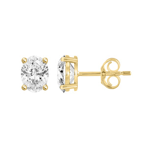 4-Prong Basket Oval Lab Grown Diamond Stud Earrings 0.5 ct Yellow Gold down view