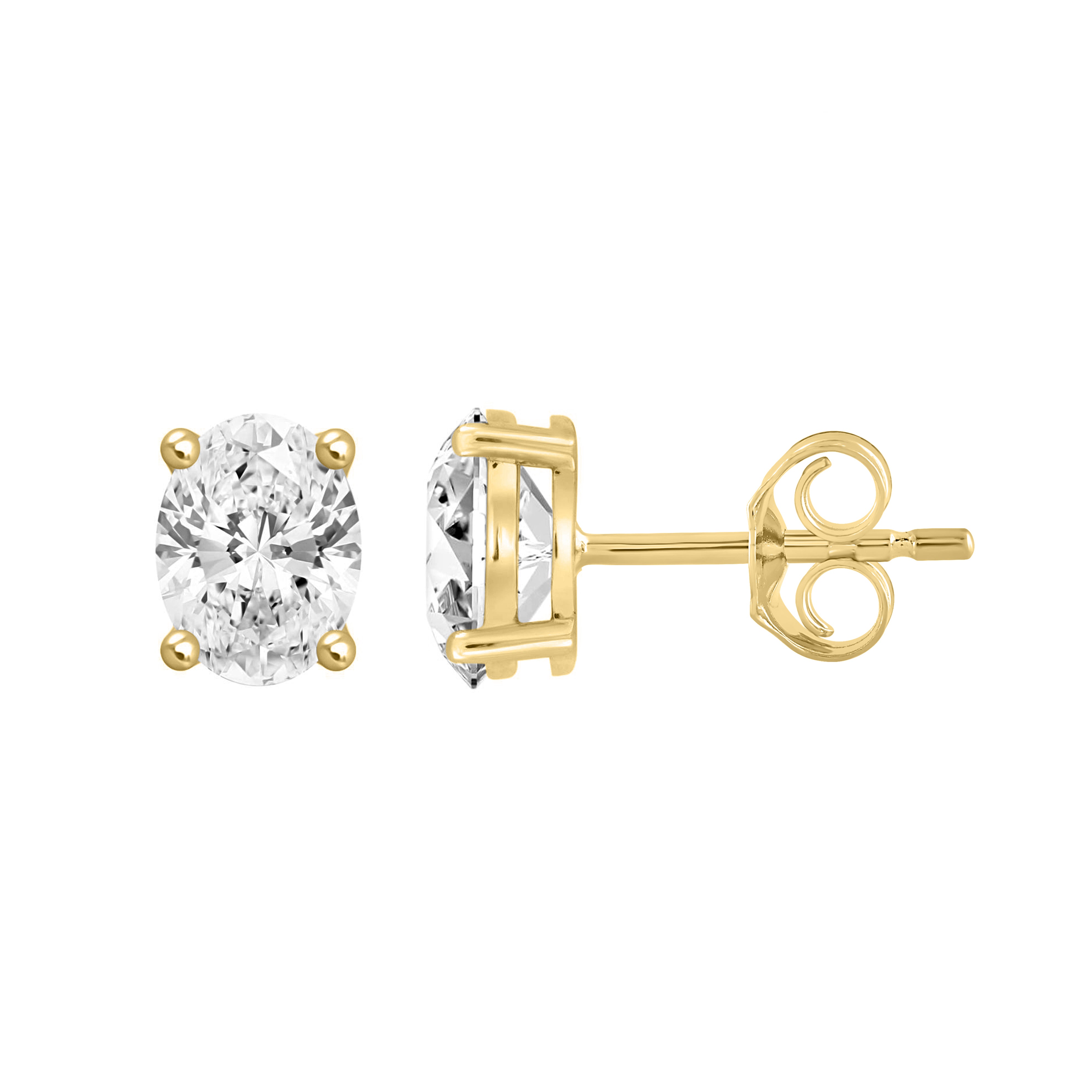4-Prong Basket Oval Lab Grown Diamond Stud Earrings 0.5 ct Yellow Gold down view