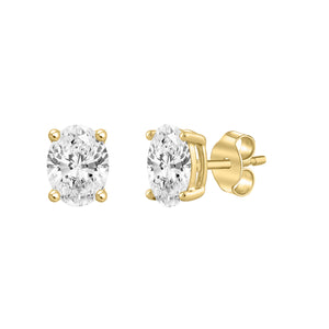 4-Prong Basket Oval Lab Grown Diamond Stud Earrings 0.5 ct Yellow Gold flat view