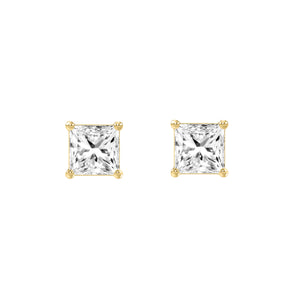 4-Prong Basket Princess Lab Grown Diamond Stud Earrings 0.46 ct Yellow Gold angle view