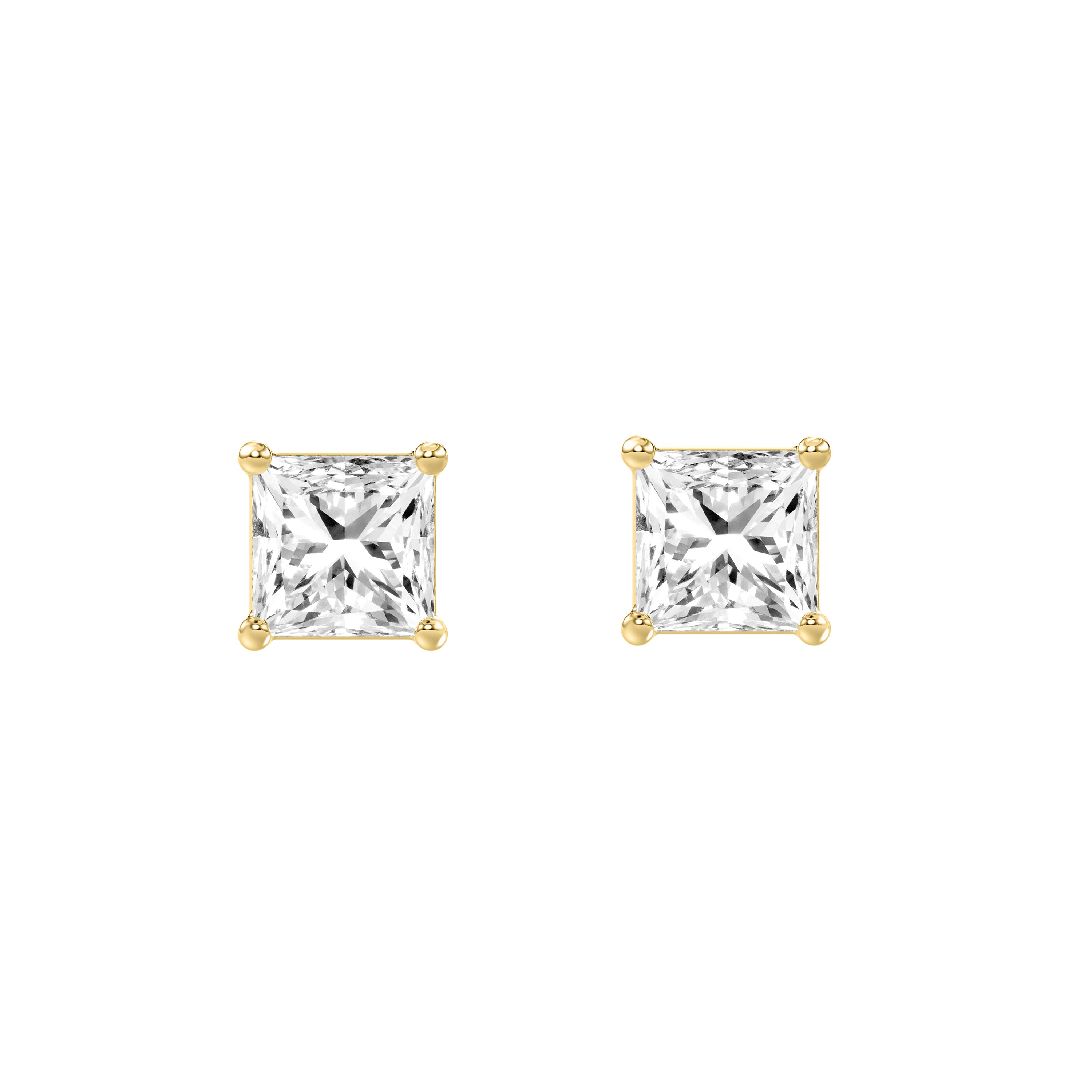 4-Prong Basket Princess Lab Grown Diamond Stud Earrings 0.46 ct Yellow Gold angle view