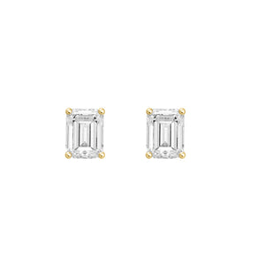 4-Prong Basket Emerald Cut Lab Grown Diamond Stud Earrings 0.5 ct Yellow Gold angle view