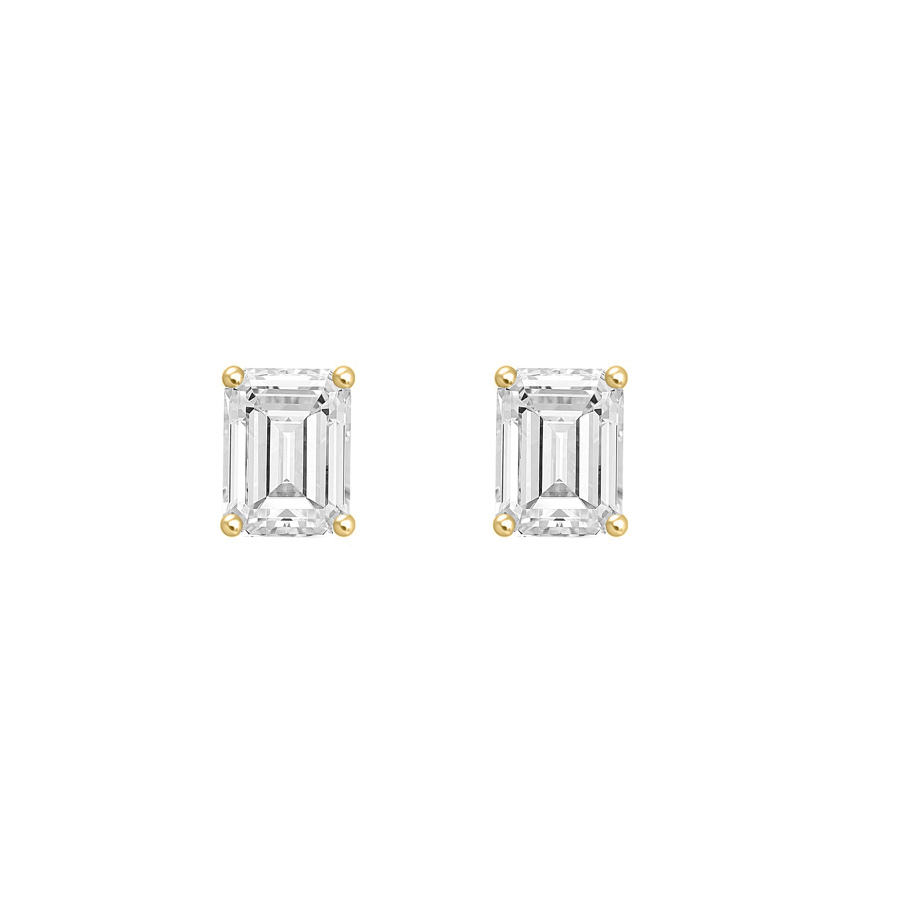 4-Prong Basket Emerald Cut Lab Grown Diamond Stud Earrings 0.5 ct Yellow Gold angle view