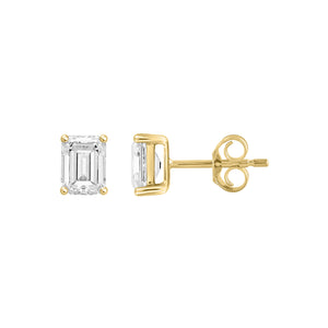4-Prong Basket Emerald Cut Lab Grown Diamond Stud Earrings 0.5 ct Yellow Gold down view
