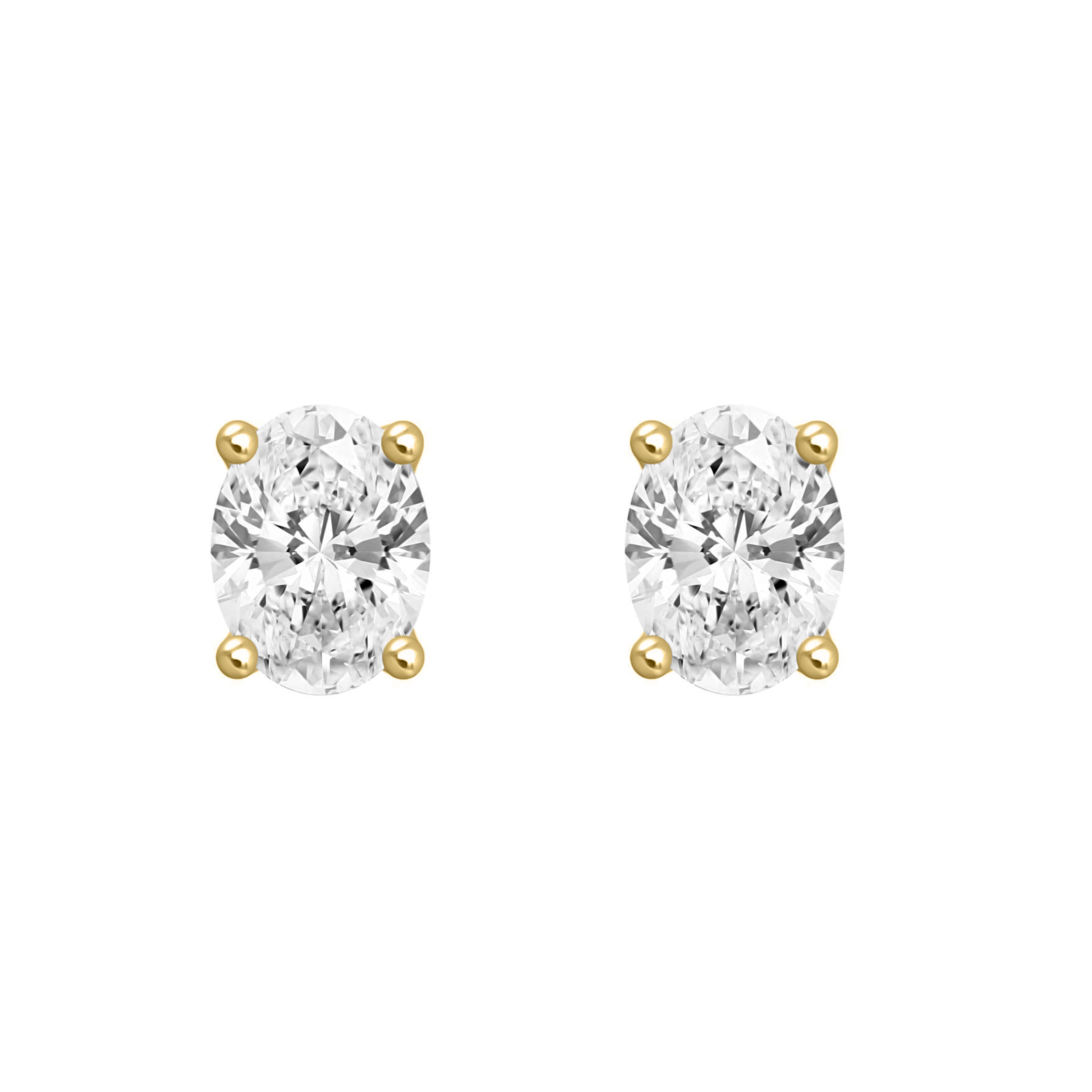 4-Prong Basket Oval Lab Grown Diamond Stud Earrings 1 ct Yellow Gold angle view