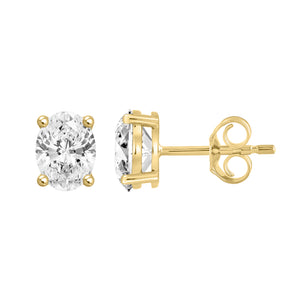 4-Prong Basket Oval Lab Grown Diamond Stud Earrings 1 ct Yellow Gold down view