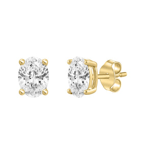 4-Prong Basket Oval Lab Grown Diamond Stud Earrings 1 ct Yellow Gold flat view