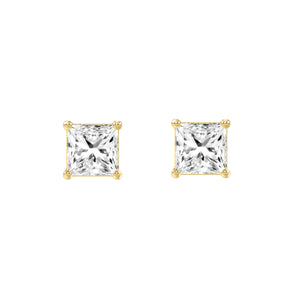 4-Prong Basket Princess Lab Grown Diamond Stud Earrings 1 ct Yellow Gold angle view