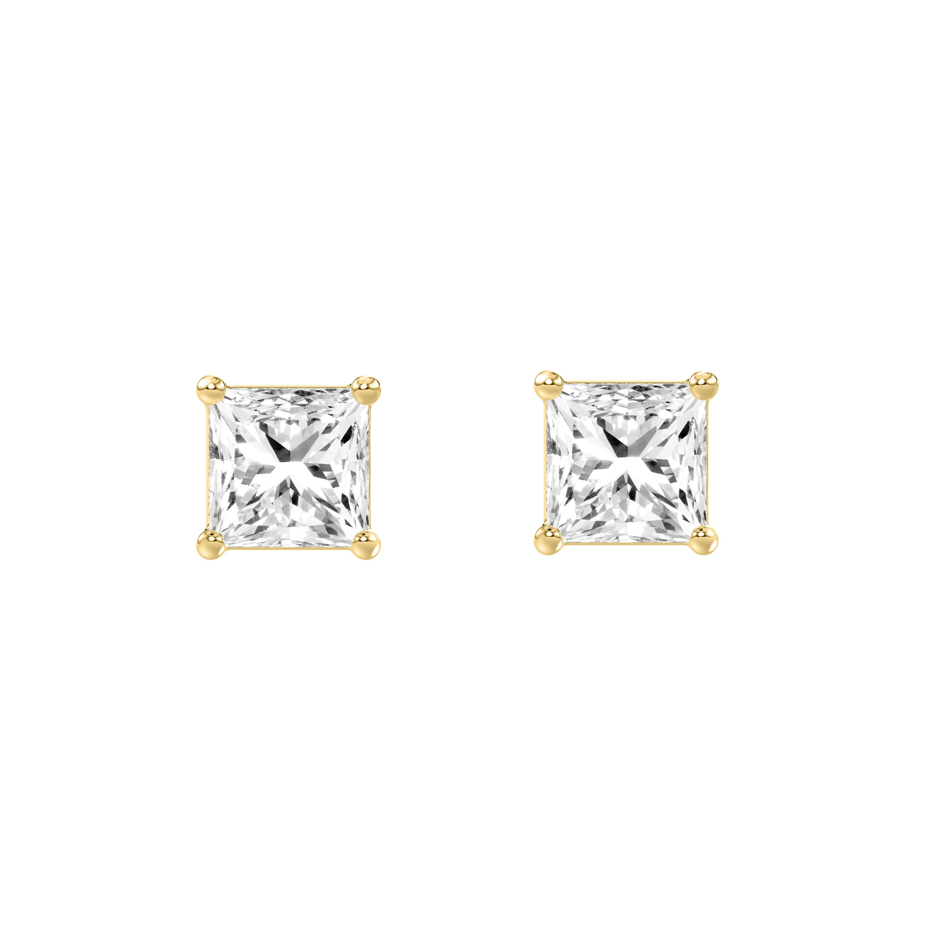 4-Prong Basket Princess Lab Grown Diamond Stud Earrings 1 ct Yellow Gold angle view