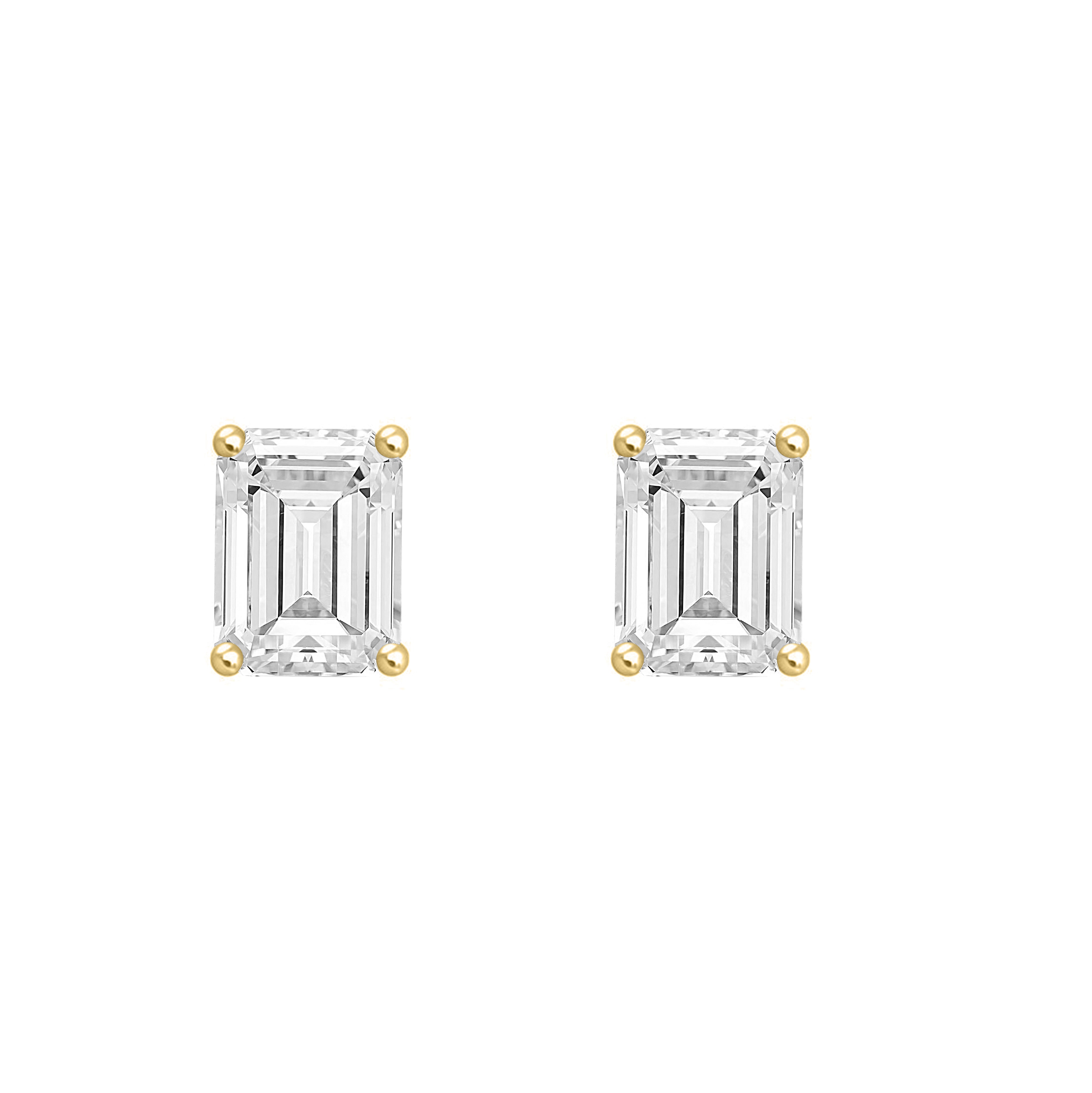 4-Prong Basket Emerald Cut Lab Grown Diamond Stud Earrings 1 ct Yellow Gold angle view