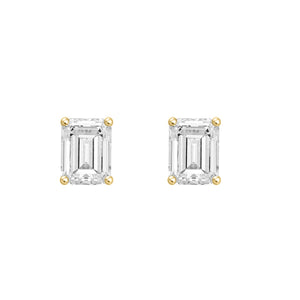 4-Prong Basket Emerald Cut Lab Grown Diamond Stud Earrings 2 ct Yellow Gold angle view